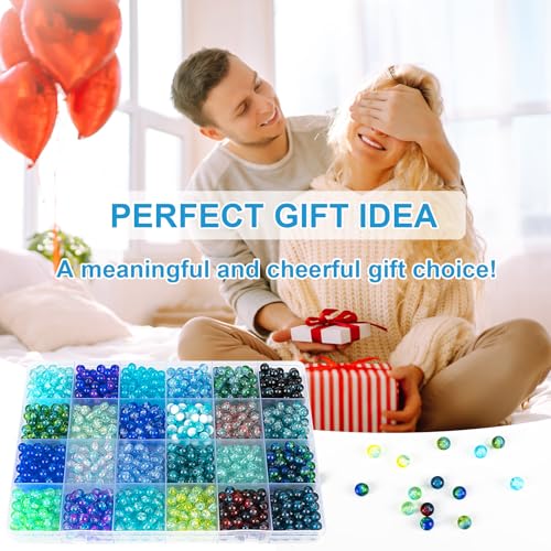 XSEINO About 1200pcs 6mm Crack Glass Beads Oceanic Blue Bracelet Making Kit - color: Ocean Blue