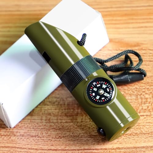 7-in-1 Emergency Tool, Survival Whistle with Compass - Magnifier Flashlight Portable