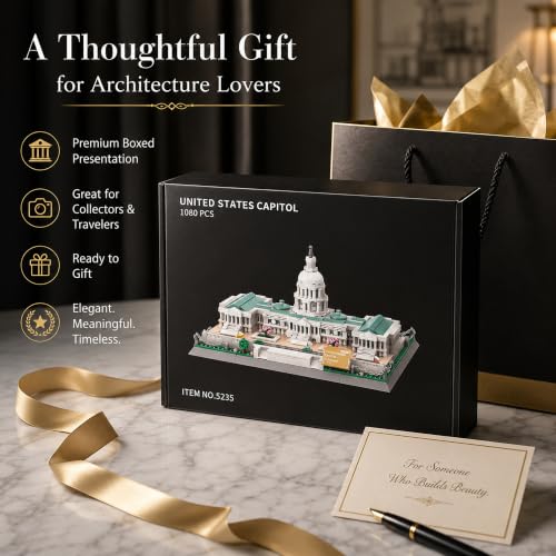 United States Capitol Building Blocks Set 1074 Pieces Washington D.C. Architecture Model Kit with Nameplate & Chain Fence USA Landmark Souvenir Gift Construction Toy for Adults & Teens - style: United States Capitol
