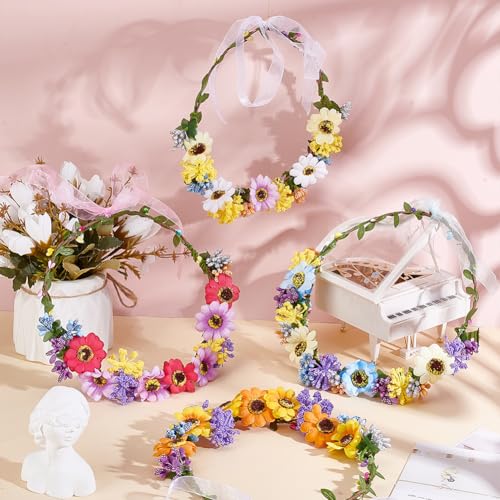 20 Sets DIY Flower Crown Kit for Beginners Sunflower Crown Making Kit for Wedding Gift