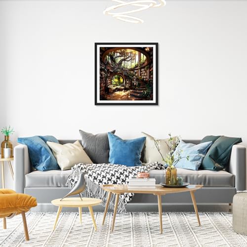 HEIBAGO Book Diamond Art Kits for Adults, Landscape Diamond Painting Kits for Adults Beginners, 5D Full Drill Round Diamond Art Painting, DIY Diamond Dots for Adult for Home Wall Decor 12 x 12 Inch - color: Garden Study Room