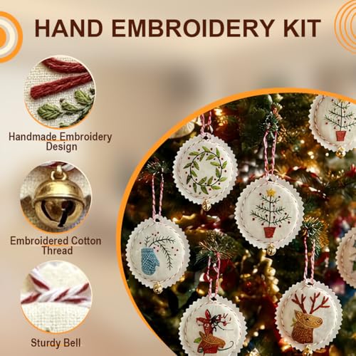 Christmas Embroidery Kit, 12PCS DIY Ornament Set for Beginners - color: Colorful