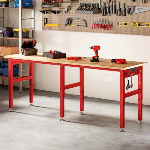 SPECRAFT 84-Inch Red Adjustable Heavy-Duty Workbench - color: Red, size: Standard/84"x24"