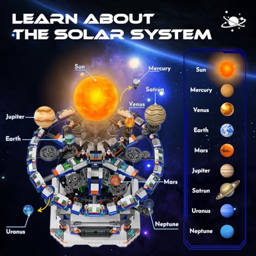 Rotating Solar System Building Set with LED Lights, 2900 PCS Collector's STEM Model Kit, 8 Orbiting Planets & Glowing Sun – Educational Gift for Adults, Kids 8+, Astronomy Enthusiasts - color: Yellow