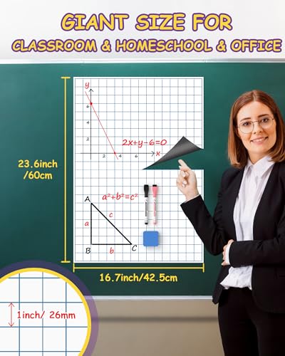 Gotoofun Giant Magnetic Graph Paper, Dry Erase Chart Paper for Teachers, Large Grid Paper Graphing for Classroom Must Have, Whiteboard Accessories Homeschool Teaching Essential, 23.6''×16.7'' - color: Graph Paper
