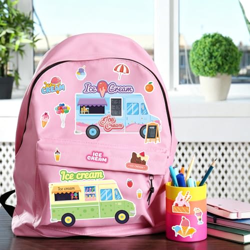24 Sheets Ice Cream Truck Make a Face Sticker, Make Your Own Ice Cream Truck Stickers Mix and Match Sticker for Home School Classroom Crafts Activities Reward Birthday Party Favors - style: Ice Cream Truck