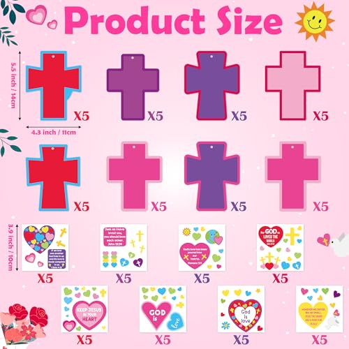 BeYumi Valentine Cross Craft Kit - 123Pcs Valentine's Day Cross Craft Kit DIY Christian Religious Hanging Ornament Make Your Own Sunday School Decoration Home Classroom Party Art Supplies for Kids - style: Valentine Cross