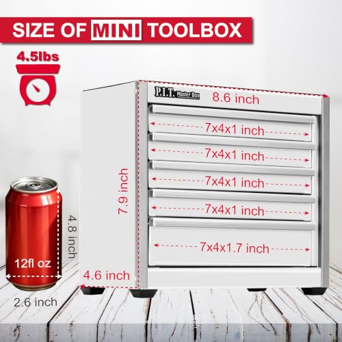 P.I.T. Mini Tool Box,Small Metal Toolbox Organizer with 5 Drawers,White - color: White, size: 5-Drawer