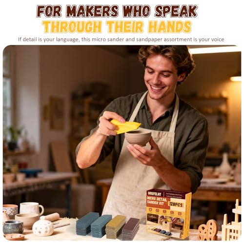 128PCS Premium Micro Sander & Sandpaper Kit, Detail & Mini Hand Sander with Small Sanding Block, 80–3000 Grit Sandpaper Assortment for Wood, Crafts, Furniture, Tight Spaces & DIY Projects