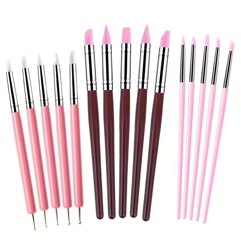 15 PCS Pink Clay Sculpting Tools Set, Professional Silicone Brushes & Dotting Tools Kit for Polymer Clay, Air Dry Clay, Pottery, Modeling & Crafting - color: 15Pcs-Pink