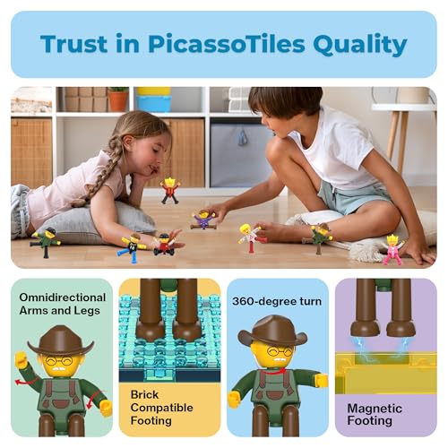 PicassoTiles Magnetic Tiles Compatible 8pc Character Action Figures Arms Legs Move in Different Directions Magnet Tile Toddler Picasso Add On Set Educational Toddlers Toy Pretend Play Ages 3+ PTA03 - color: 8 Pcs Profession