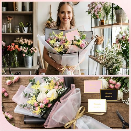 woric 93 Pcs Floral Bouquet Wrapping Paper Kits - color: Pink White Black