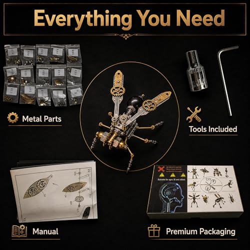 3D Metal Puzzles for Adults Teens-150+Pcs-Mechanical Wasp Bee Insect Models-3 Hours to Build-Ideal for Birthday Gifts and Decorations(Mechanical Wasp) - style: Mechanical Wasp