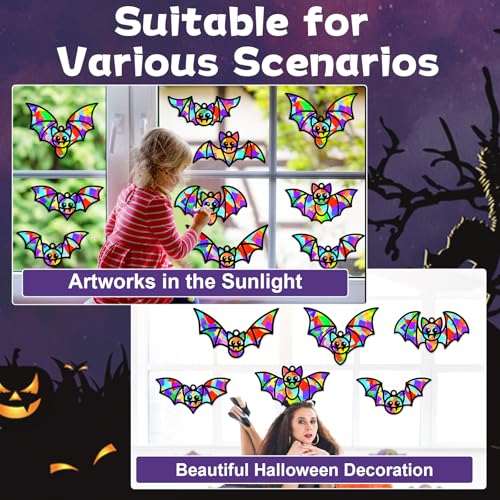 QOUBAI 32 Sets Halloween Bats Suncatchers Craft Kit DIY Window Stained Glass Effect Halloween Bats Paper Crafts Home School Classroom Decoration Kid Birthday Gift Creative Art Project Activity Game - style: Halloween Bat