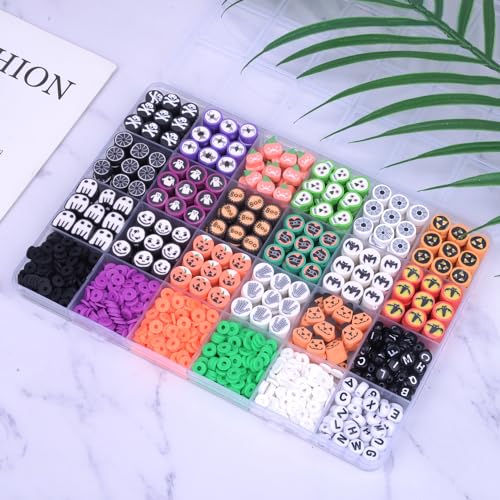 BBita 1480pcs Halloween Polymer Clay Beads Charms Friendship Bracelet Necklace Earring Jewelry Making kit, Accessories for Arts Crafts DIY Birthday Gifts for Women Girls - color: B1#Halloween Clay Beads