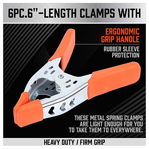 HORUSDY 6-Piece 6" inch Spring Clamp, Heavy Duty Spring Metal Spring Clamps, 2.5"-inch Jaw opening (6-Piece) - color: Orange, size: 6 inch 6-Piece