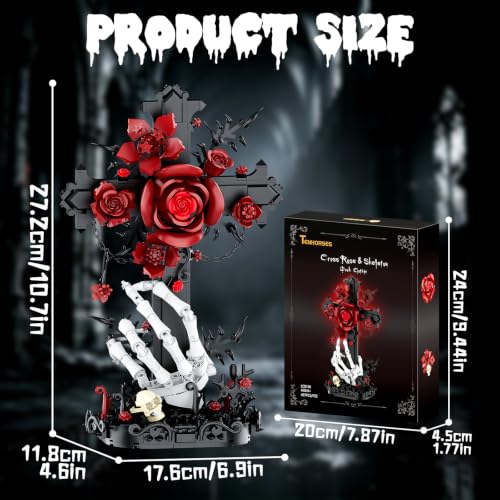 Tenhorses Gothic Cross Flower Building Set with Skull Hand for Adults