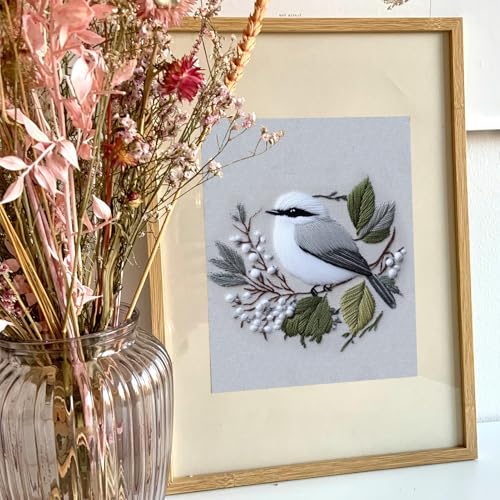 FONNUY Wild Birds Embroidery Kit, Pre-Stamped Green Tree Bird Patterns Kits for Adults and Beginners, Handmade DIY Crafts Set, Color Thread Needlework, 8'' Hoop (Chubby Little Bird) - color: Chubby Little Bird