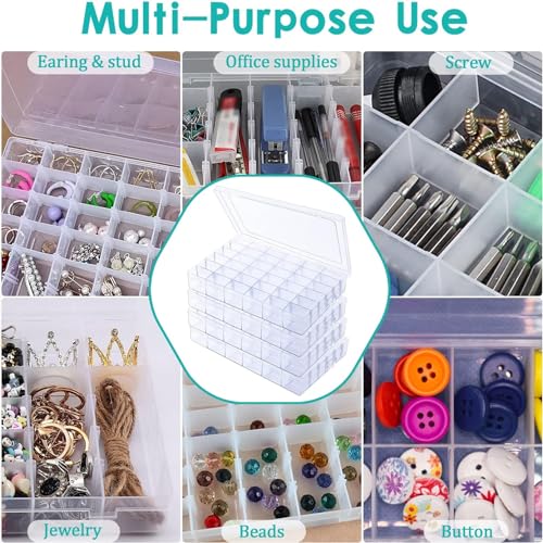 4 Pack Clear Plastic Organizer Box,36 Grids Clear Bead Organizer with Adjustable Divider for Bead Art DIY Craft Jewelry Fishing with 512 Label Stickers