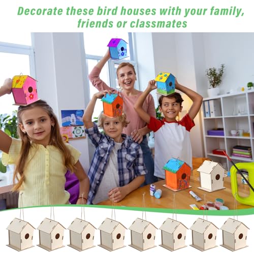 DoubleFill 24 Pcs 6.3'' Wooden Bird Houses Kits Bulk for Kids to Build DIY Unfinished Wood Birdhouses to Paint Wood Arts and Crafts Birthday Gifts for Vbs Crafts Class Parties