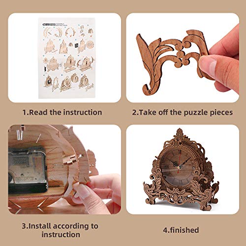 OWNONE1 Wooden 3D Puzzle Clock Model Kit for Adults, DIY Desk Clock, Dark Wooden 3D Puzzles, Crafts Gifts for Kids Children - style: Clock