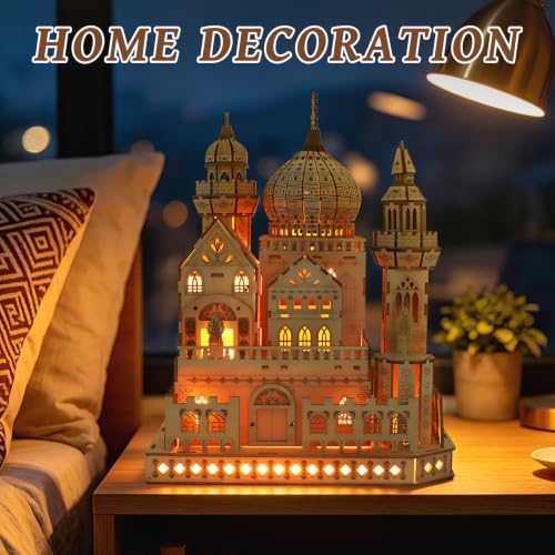 3D Wooden Puzzles for Adults, DIY Dreamy Castle Model Kit with Spark Light