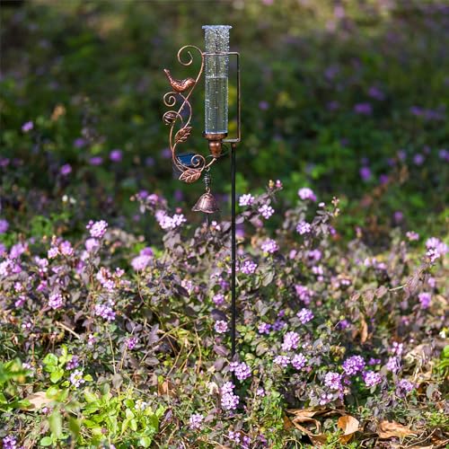 Solar Rain Gauge Outdoor, 7 Inch Tube Hummingbird Rain Gauges - color: Hummingbird