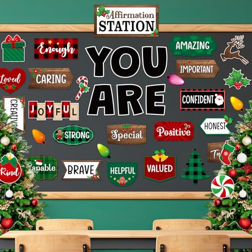 45pcs Christmas Affirmation Station Bulletin Board Classroom Decor - style: Christmas