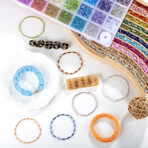10500pcs Embroidery Glass Tube Seed Beads Kit, 39 Colors Beads for Crafts