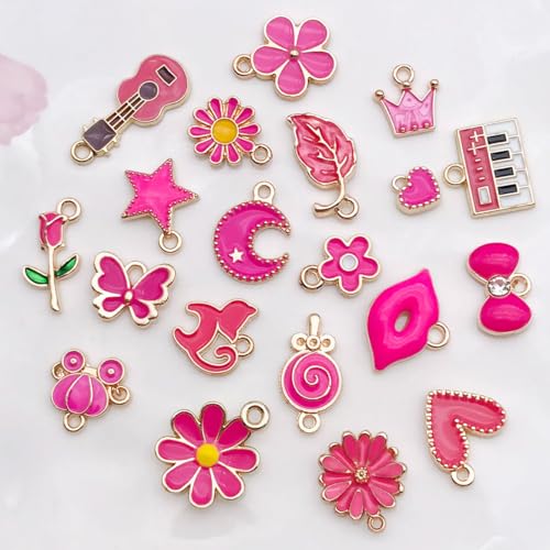 WOCRAFT 40pcs 20 pairs Assorted Enamel Bracelet Charms for Jewelry Making DIY Necklace Bracelet Earrings Keychain Crafting Charms Kit Crafts (Rose Red-SN993) - color: Rose Red