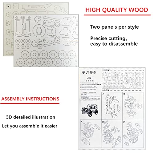 3D Wooden Car Puzzle, 6 Piece Set Wooden Car Brain Teaser Puzzles, DIY Assembly Build Model Kits, Wood Crafts STEM Gifts for for Adults & Teens Birthday Gifts Christmas - color: Car