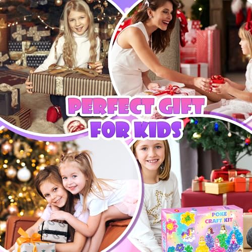 Poke in Fun Art Flower & Princess &Unicorn Craft Kits for Kids,Arts and Crafts for Kids,Mess Free Kids'Paper Craft Kits,DIY Art Supplies Creative Activity Birthday Gifts,Toys for Girls Boys Ages 4-10+ - style: Princess 2