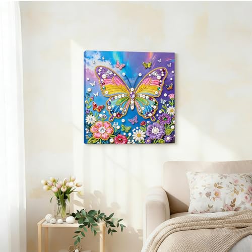 Xylzzuit Pearl Painting Kit with Frame All Inclusive 9.84x9.84IN DIY Gemstone Diamond Art Craft Supplies for Adults Beginners Craft Lovers Living Room Wall Desktop Decor Gift (Butterfly) - color: Butterfly