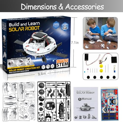 6-in-1 Solar Robot Building Kit for Boys Aged 8-13, Educational Robotic Toys for Kids, Science Kits STEM Toys Birthday Gifts for 8 9 10 11 12 Years Old Boys Girls Teens - color: White