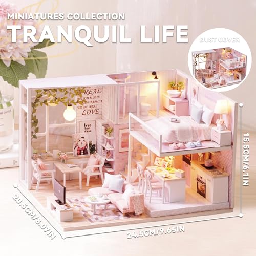 Flever Dollhouse Miniature DIY House Kit Creative Room with Loft Apartment Scene for Romantic Artwork Gift (Tranquil Life) - color: Tranquil Life