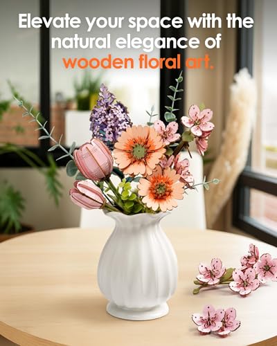 rowood 3D Puzzles for Adults,Mother's Day DIY Wooden Flower Building Set Craft Kits,Botanical Collection Home Decor, Teacher's Day/Christmas/Birthday Gift- Orange Gerbera Daisy - style: Orange Gerbera Daisy