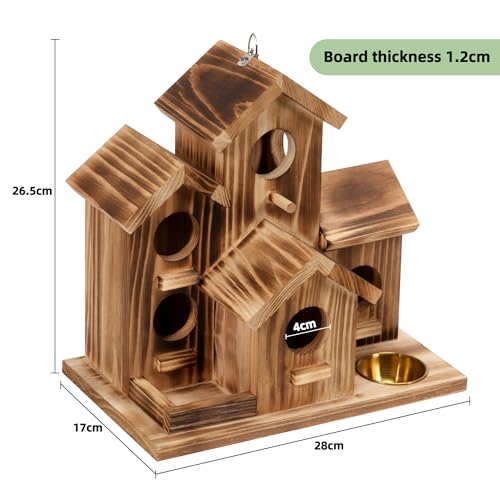 MIXXIDEA Bird House 5 Hole Bird Houses for Outside with Thickened Wooden Board,Birdhouse for Blue Bird Humming Bird and Chickadee Swallow. Hanging Edible Wild Bird Nest Garden Decorative