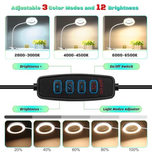 10X Magnifying Glass with Light and Stand,Hands Free Clip on Magnifier Lamp - color: Gray