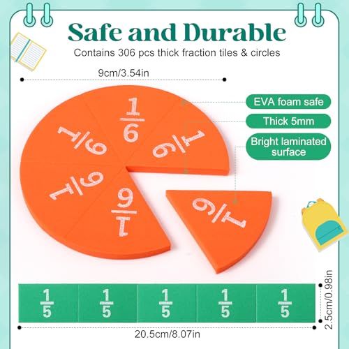 Sayglossy 6 Sets Fraction Tiles Circles Math Manipulatives for Kids