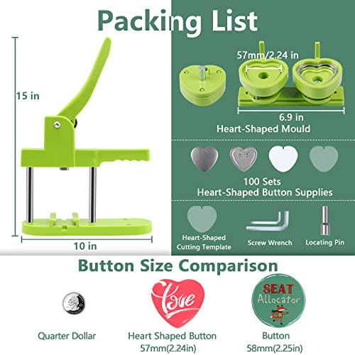 Happizza Heart-Shaped Button Maker Machine, Detachable Heart DIY Pin Button Maker Press Machine Kit, Badge Button Press Machine Pin Maker Machine with Free 100pcs Button Parts - size: Heart shape