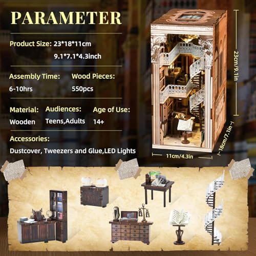 MiniCity DIY Book Nook Kit, Miniature Dollhouse Booknook Kit, 3D Wooden Puzzle Bookend Bookshelf Insert Decor with LED Light for Teens and Adults (Law Library) - color: Law Library