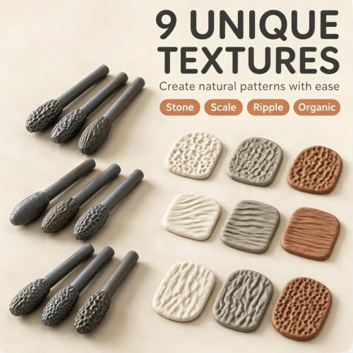 Clay Texture Roller for Art Projects,5/9/18pcs Modeling Pattern Rollers Kit, Single Head/Double Head, Roller Stick, Clay Bead Roller,Clay Texture Tools for Art (Single Head 9pcs) - color: Single Head 9pcs