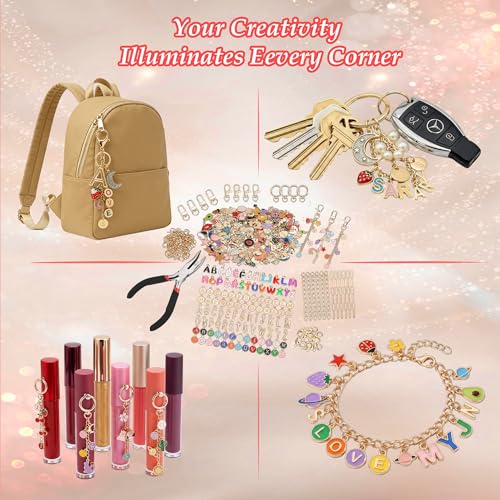 Lemosyu 271Pcs Charms Lip Gloss Keychain Making Kit for DIY Craft, Gifts - size: 271 Pcs Kit