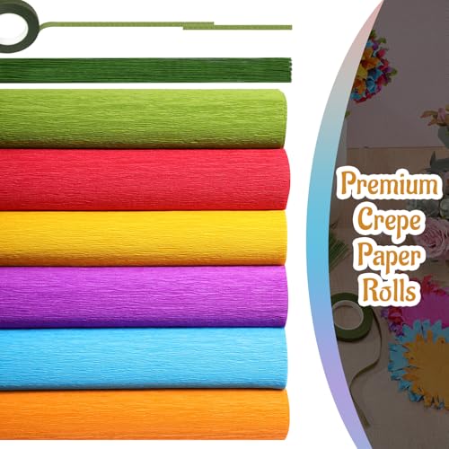 Gersoniel 57 Pcs Crepe Paper DIY Kit for Flower Making, Rainbow - color: Rainbow