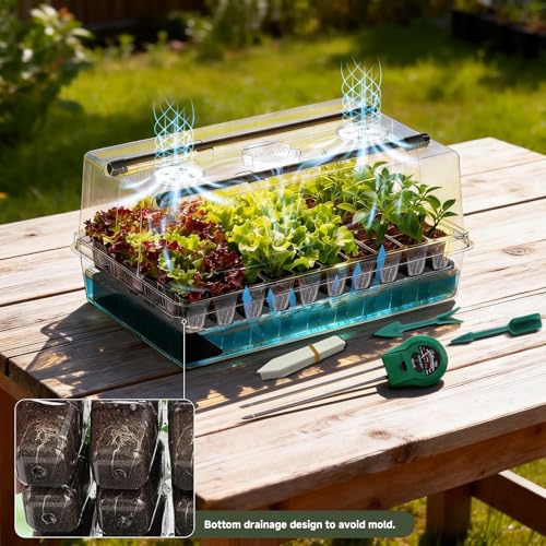 Adawook Self-Watering Seed Starter Tray with Grow Lights, Seed Starter Kit, Full Spectrum Grow Light for Seed Starting, Timing Set, Germination Tray Grow Kits with High Humidity Domes