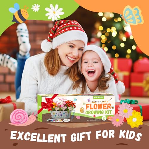 PLANTMEW Paint & Plant Flower Growing Kit for Kids - Fun Kids Gardening Set - Unique Birthday, Crafts & Arts, Gardening Gifts for Girls & Boys, Ages 5, 6, 7, 8-12 Years Old, Easter Gifts for Girls - size: Large Pot