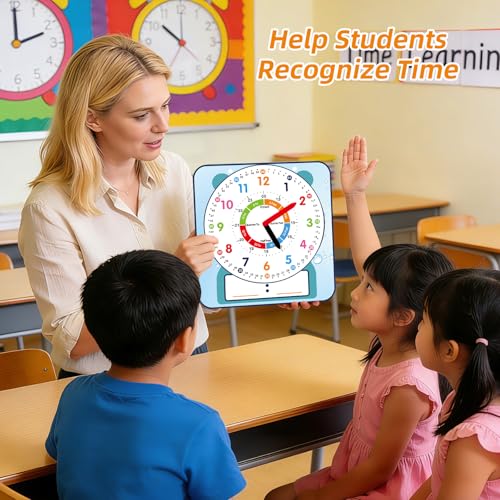 ANCOMEDO 2 Pack Magnetic Writable Dry Erase Teaching Clock, Large 12" Teaching Demonstration Clock for Kids Learning Time with Cute Style for Home School Classroom Supplies(12" x 11") - style: Cute-2pack