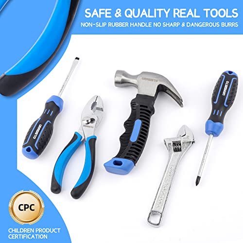 URASISTO 12-Piece Kids Tool Set with Tool Storage Bag, Junior Real Hand Tool Kit for Boys & Girls, Children Learning Tools for DIY Building and Woodworking, Age 8+