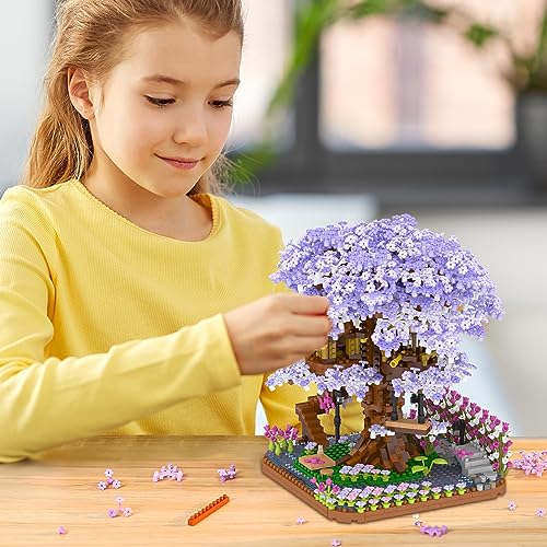 NEWABWN Cherry Blossom Bonsai Tree Mini Micro Building Set, Japanese Sakura Tree House Model Sets for Adults, Flowers House Mini Bricks Building Kit, Creative Gift Toys for Teens 14 (2200PCS) - style: C
