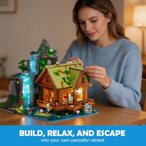 Lumibricks Waterfall-Cabin Lighting Building Set, 2539 Pcs Landscape Set